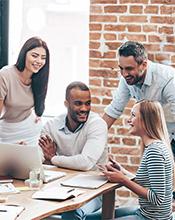 Researchers collaborating in the workplace 